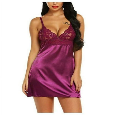 XWSHYW Sexy Pajama Set for Women Fashion Solid Color Lace Pajamas Sexy Crew Neck Mesh Bra and Panty Sets Summer Savings Clearance