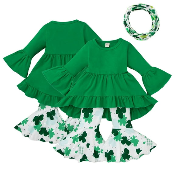 Kkkded Infant Baby Girls Outfits Clothes Set 9M-4T Toddler Spring Summer Set 3Pcs Long Sleeve Dress Gauze Skirt Tops Bell-Bottom Headband Set