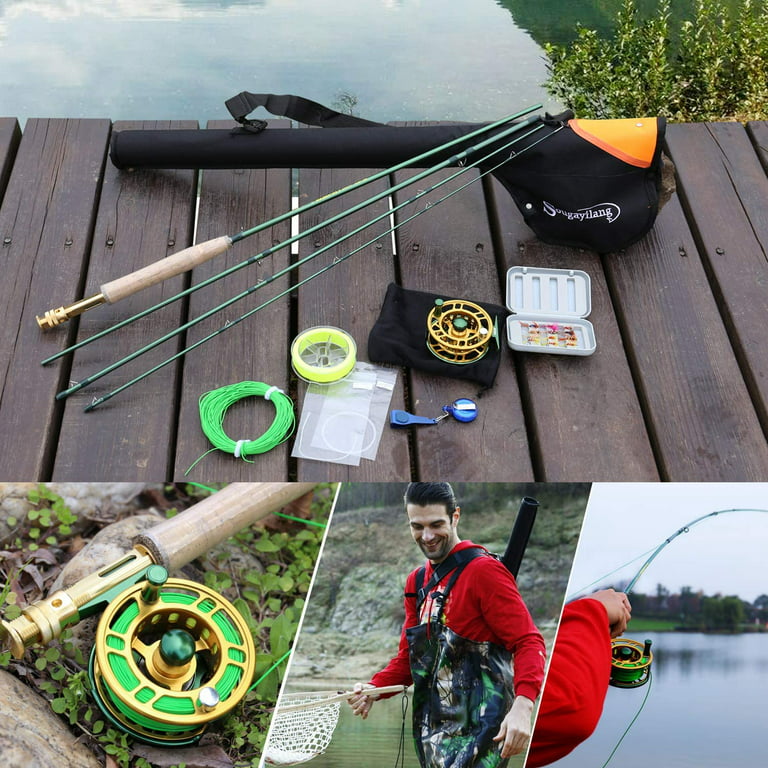 Sougayilang Fly Fishing Rod and Reel Combo with Rod Reel Complete Bag Package, Size: Fly Fishing Full Kit 5-6#-Green