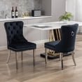 thumbnail image 5 of Westice Dining Chairs Set of 6, Velvet Button Tufted Kitchen Chairs with Rivet Trim Wood Frame Metal Pull Ring Silver Stainless Legs for Dining, Black, 5 of 9