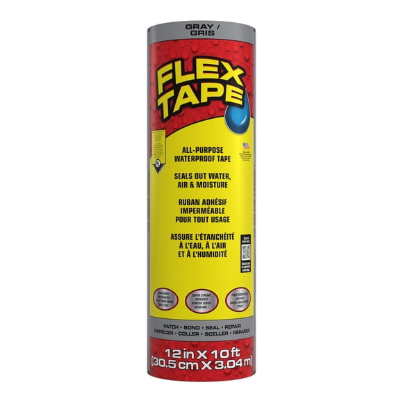 Flex Tape, Strong Rubberized Waterproof Tape, 12 inches x 10 feet, Gray