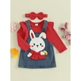 thumbnail image 3 of Suealasg Baby Girls Easter Skirt Set 3M 6M 9M 12M 18M Toddler Long Sleeve Romper Rabbit Suspender Skirt Bow Headband Infant Girls 3PCS Spring Cute Outfit, 3 of 9