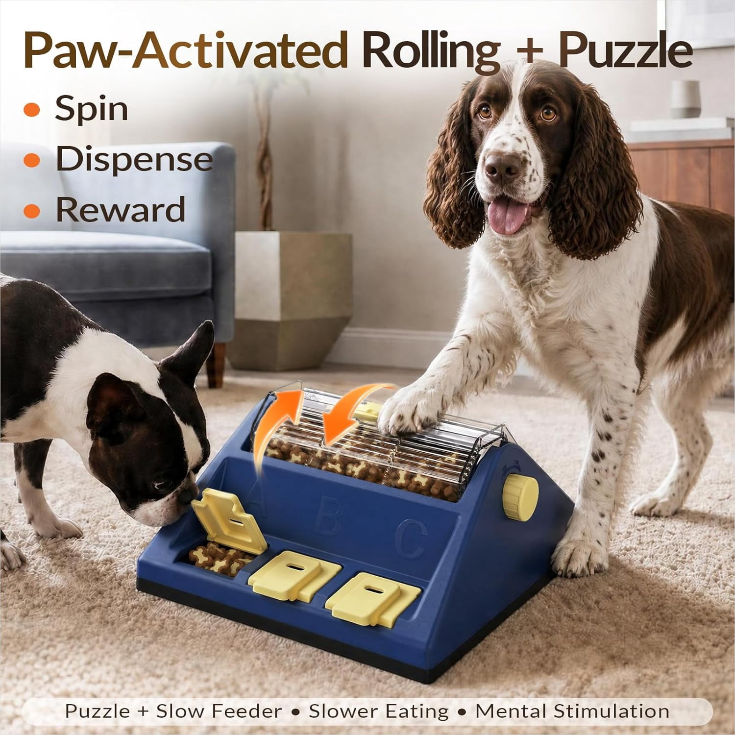 KADTC Dog Puzzle Toy, Large Size, 2 Levels of Challenge, Paw-Activated Rolling Treat Dispenser, Slow Feeder & Mental Stimulation for Small/Medium Dogs Enrichment Toys