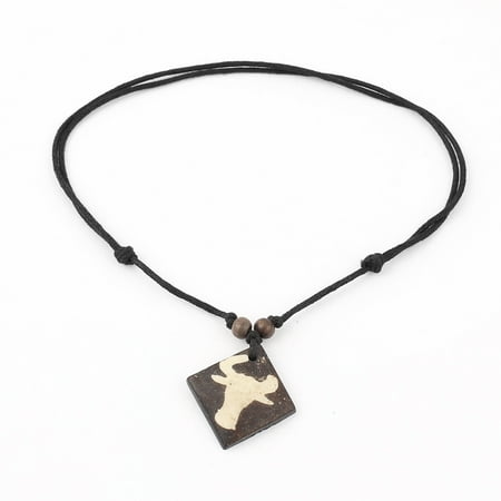 Square Ring Pendant - Unique Bargains Tribal Faux Yak Bone Cow Pattern Square Plate Pendant Adjustable Cord Necklace