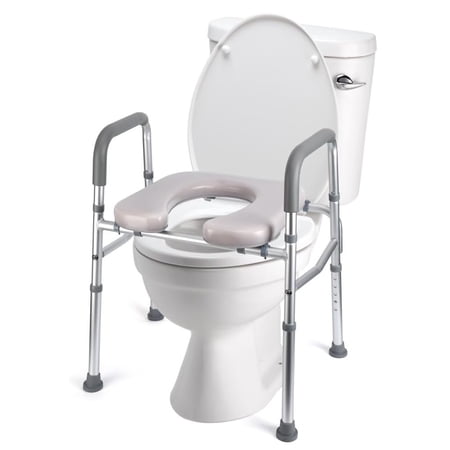 Raised Toilet Seat with Handles for Seniors, Adjustable Height Frame Toilet Seat Riser for Elderly and Disabled, Portable Toilet Chair Supports Up to 350lbs Gray