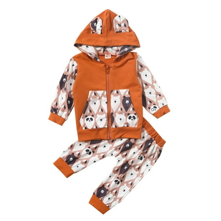 

koaiezne Baby Unisex Cotton Animal Autumn Patchwork Long Sleeve Pants Hooded Coat Set Clothes 12 Month Summer Sleeve Boy