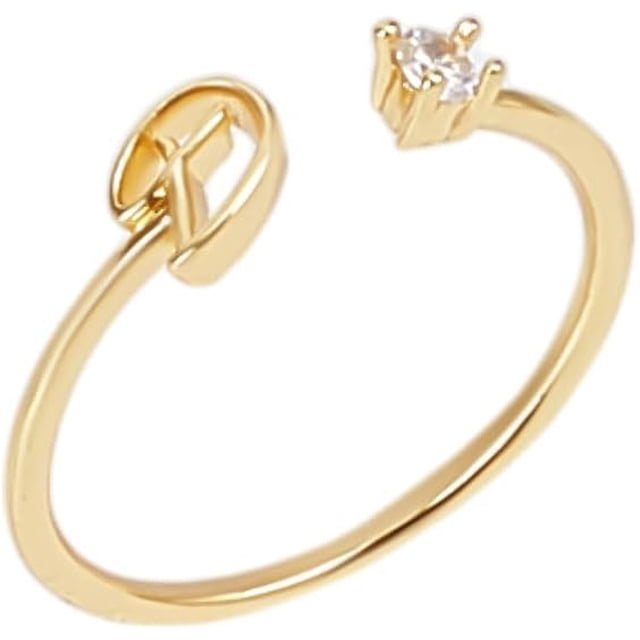 1 anillo abierto de latón con diamantes de imitación y letra D dorada, anillo de sello personalizado grabado.