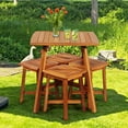 thumbnail image 4 of Gymax 5PCS Wooden Patio Dining Furniture Set Yard Outdoor w/ 4 Square Stools, 4 of 10