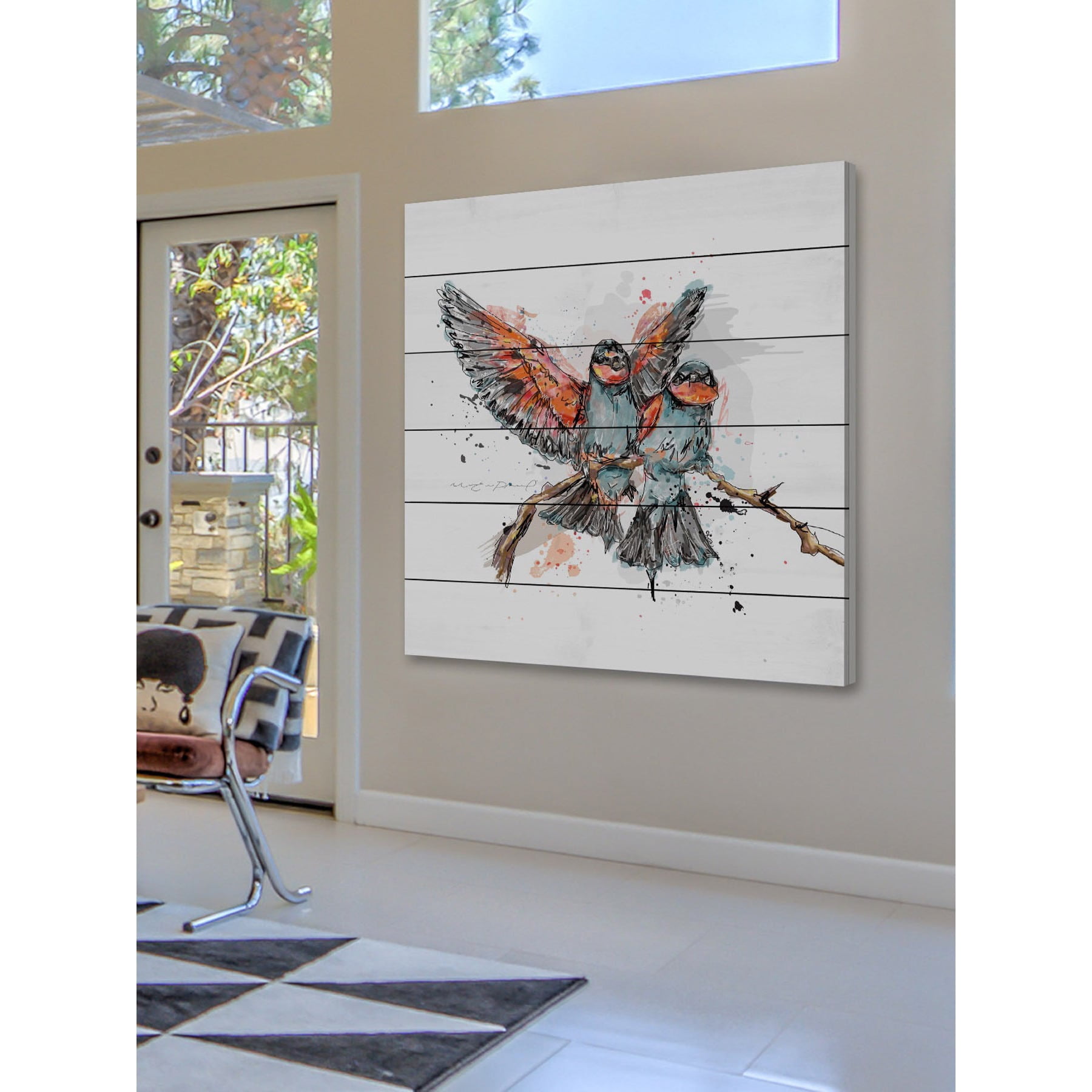 Marmont Hill "Deux Oiseaux" by Marie-Eve Pharand Painting Print on White Wood