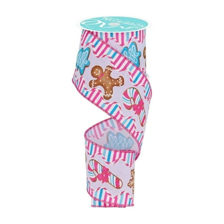 2.5" Gingerbread Candy Tree Ribbon: White/Pink (10 Yards)