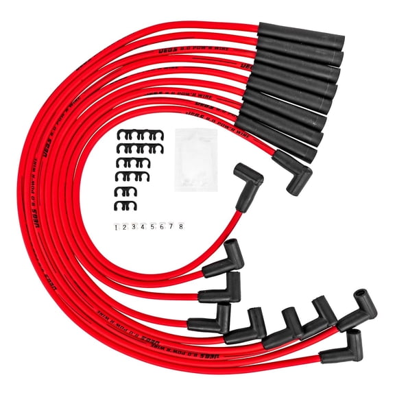 JEGS 8.0mm Red Hot Pow'r Wires Small Block Ford 302 with HEI Cap