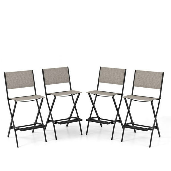 YYAo Bar Stools, Bar Chairs, Dining Stools, Outdoor Folding Bar Height Stool Set of 4 with Metal Frame and Footrest-Coffee