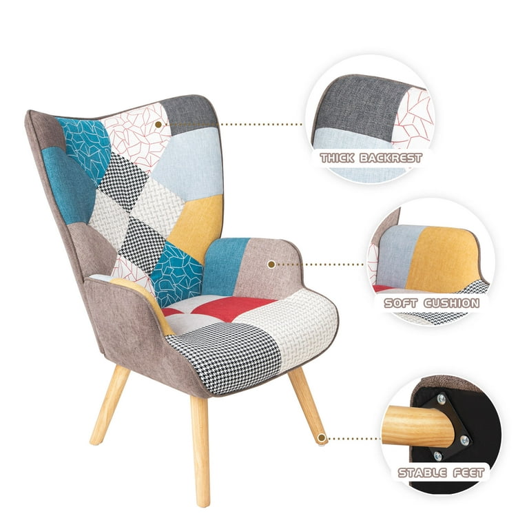 Miniyam Accent Chair with Ottoman, Upholstered Accent Armchair with Linen  Fabric, Small Single Sofa Chair for Bedroom,Office, Colorful