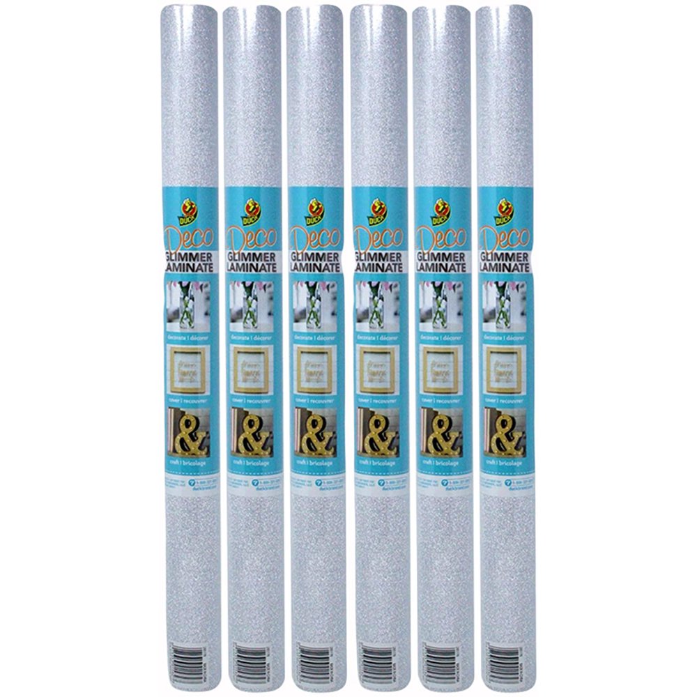 Duck Deco Adhesive Laminate Shelf Liner Rolls, Glimmer Silver, 20 In. x 6 Ft. (Pack of 6