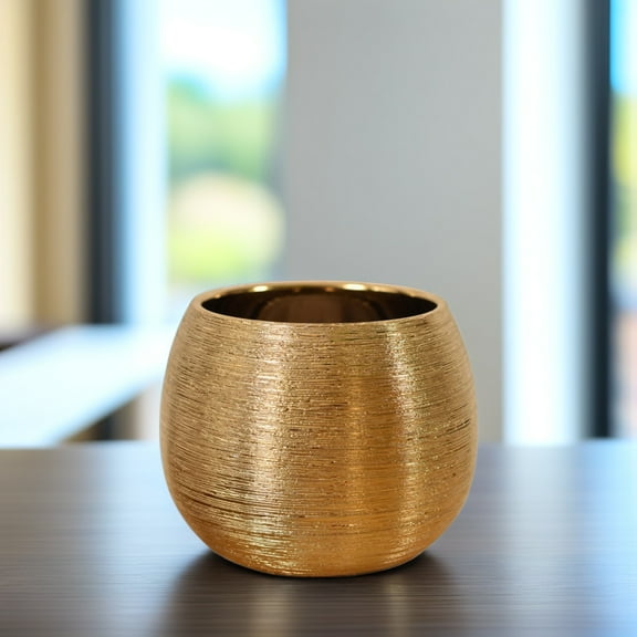 Worgeous Golden Ceramic Flower Pot for Gardening Round Vase with Thickening Material 1 Pc