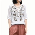 thumbnail image 5 of QUNYINEY Casual Womens Shirts Short Sleeve V Neck Vintage Tops Summer Loose Cotton Linen Pullover Womens Tops, 5 of 5