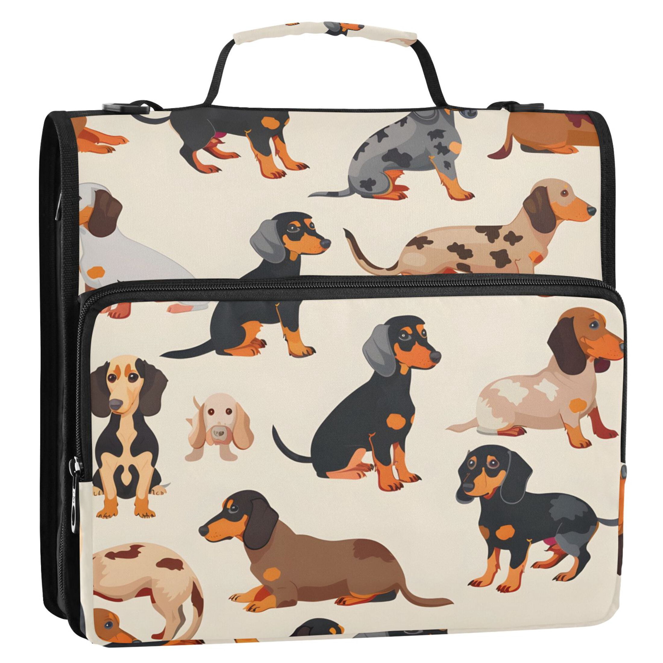 ALAZA Zipper Binder Cute Dachshund Dog 3 Ring Trapper Keeper File Folder Organizer Bag