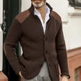 thumbnail image 4 of DondPO Cardigan Men Mens Casual Button Cuff Shoulder Patch Slim Warm Sweater Cardigan Jacket Lapel Long Sleeve Knit Jacket Men's Cardigan Sweaters Mens Sweaters Brown 4XL Clearance！, 4 of 4