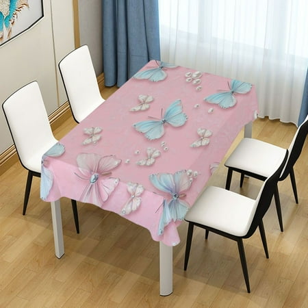 

60x90 Inch Tablecloth Polyester Square Tablecloth for Home Kitchen Dinner Decor Pink and Light Blue Butterflies