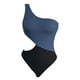 thumbnail image 1 of Traje de baño de una pieza sexy de un solo hombro en negro y gris para mujer, traje de baño creativo abierto de lado, 1 of 5