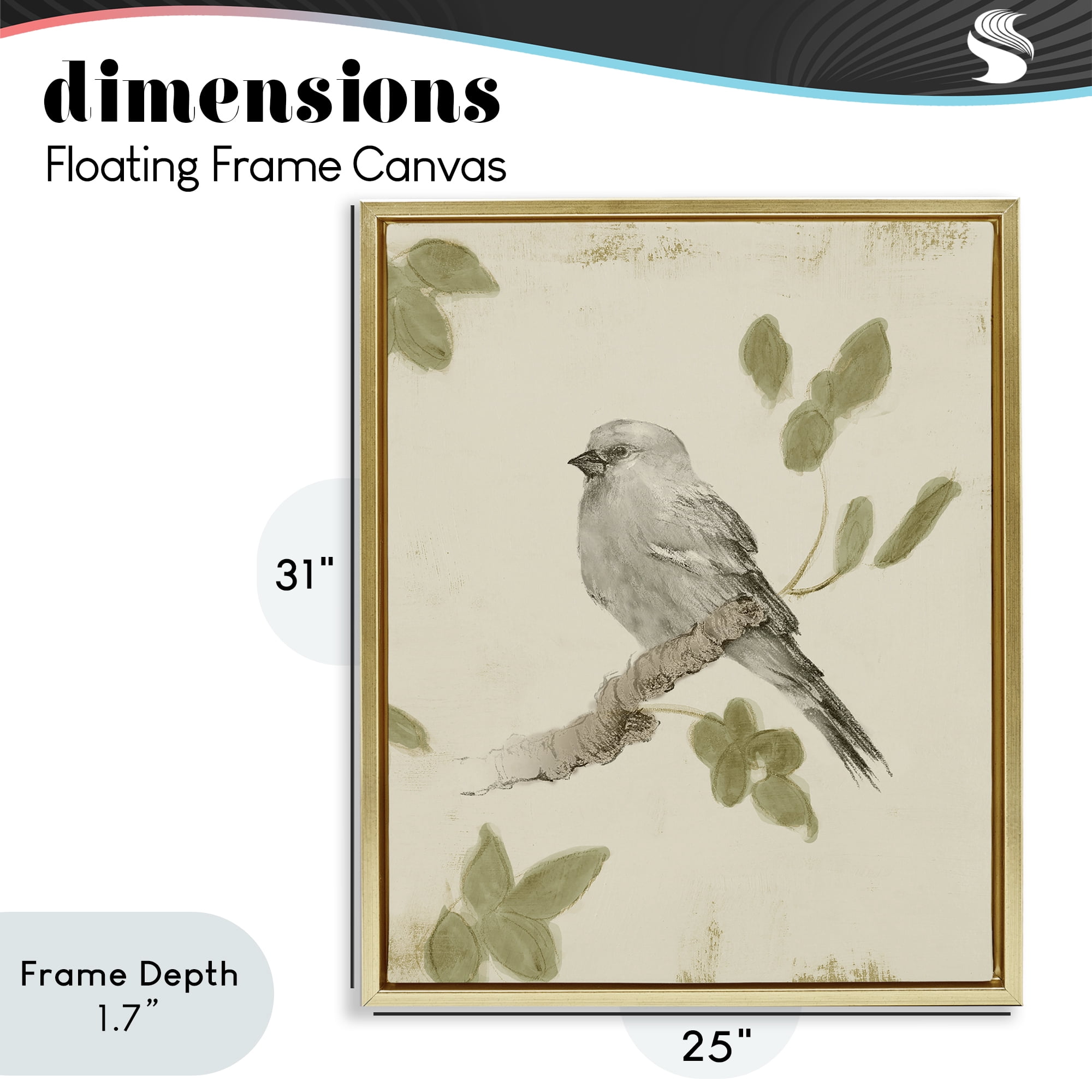 Stupell Industries Bird Scene on Neutral Gold Framed Floater Canvas Wall Art, design by Lanie Loreth