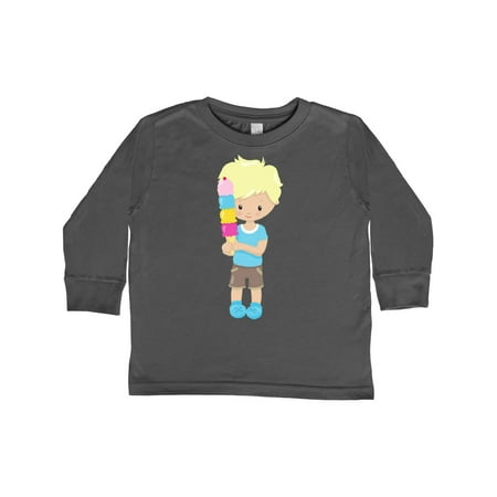 

Inktastic Boy With Ice Cream Blond Hair Blue Shirt Shorts Gift Toddler Boy Girl Long Sleeve T-Shirt