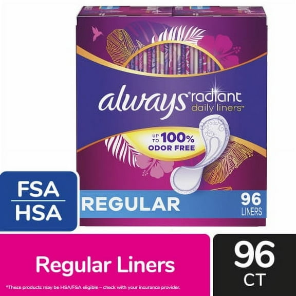 Always Radiant Daily Liners Light Absorbency, Regular Length, 96 Count