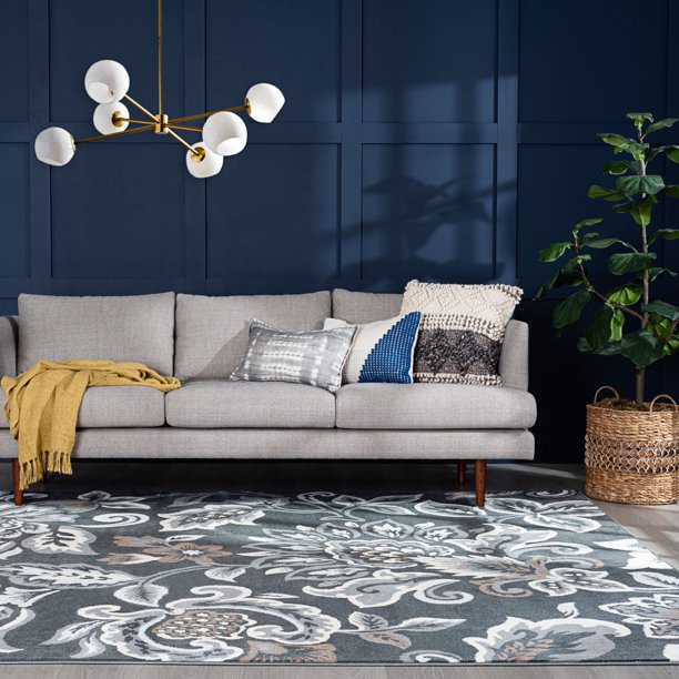 Traditional 5x7 Area Rug (5' x 7') Floral Dark Gray Living Room Easy to