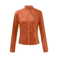 thumbnail image 5 of eileial Leather Jacket for Women Fall Fashion Long Sleeve Motorcycle Jackets Open Front Leather Coats Zipper Jackets,Orange S, 5 of 6