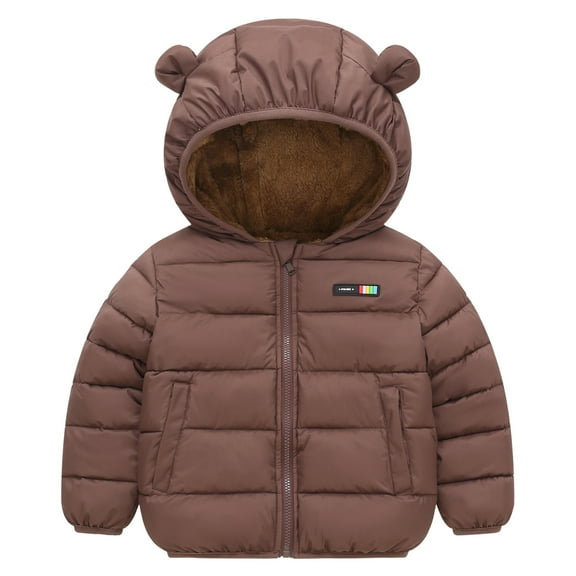 Kogui Girls Girls Winter Coat Baby Puffer Jacket Hooded Light Winter Coats Bear Ears Zipper Up Down Coats Outwear for Toddler Boys Girls Size 18 24 Months (Coffee,18-24 Months)