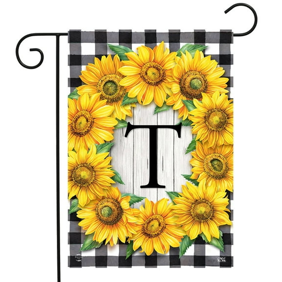 Briarwood Lane Sunflowers Monogram T Garden Flag
