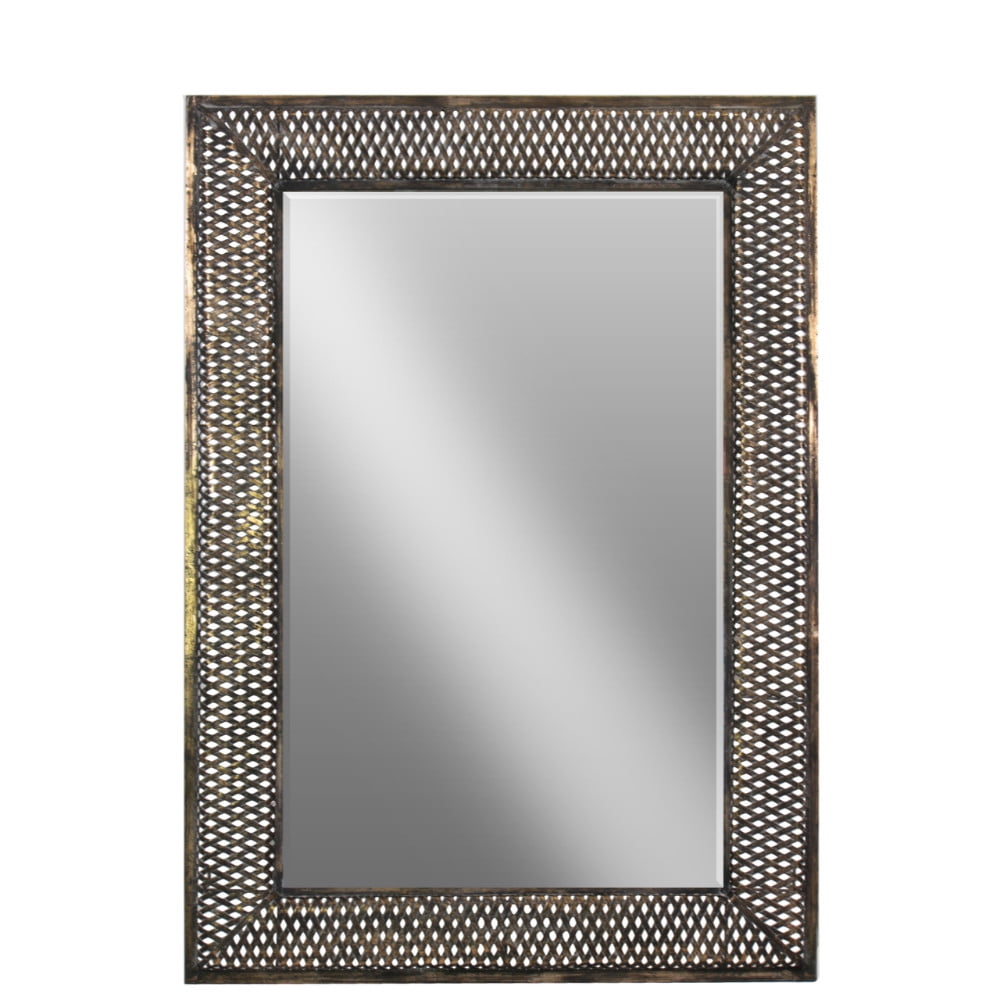 Stylish Rectangular Easel Floor Mirror Lattice Design Frame Bronze