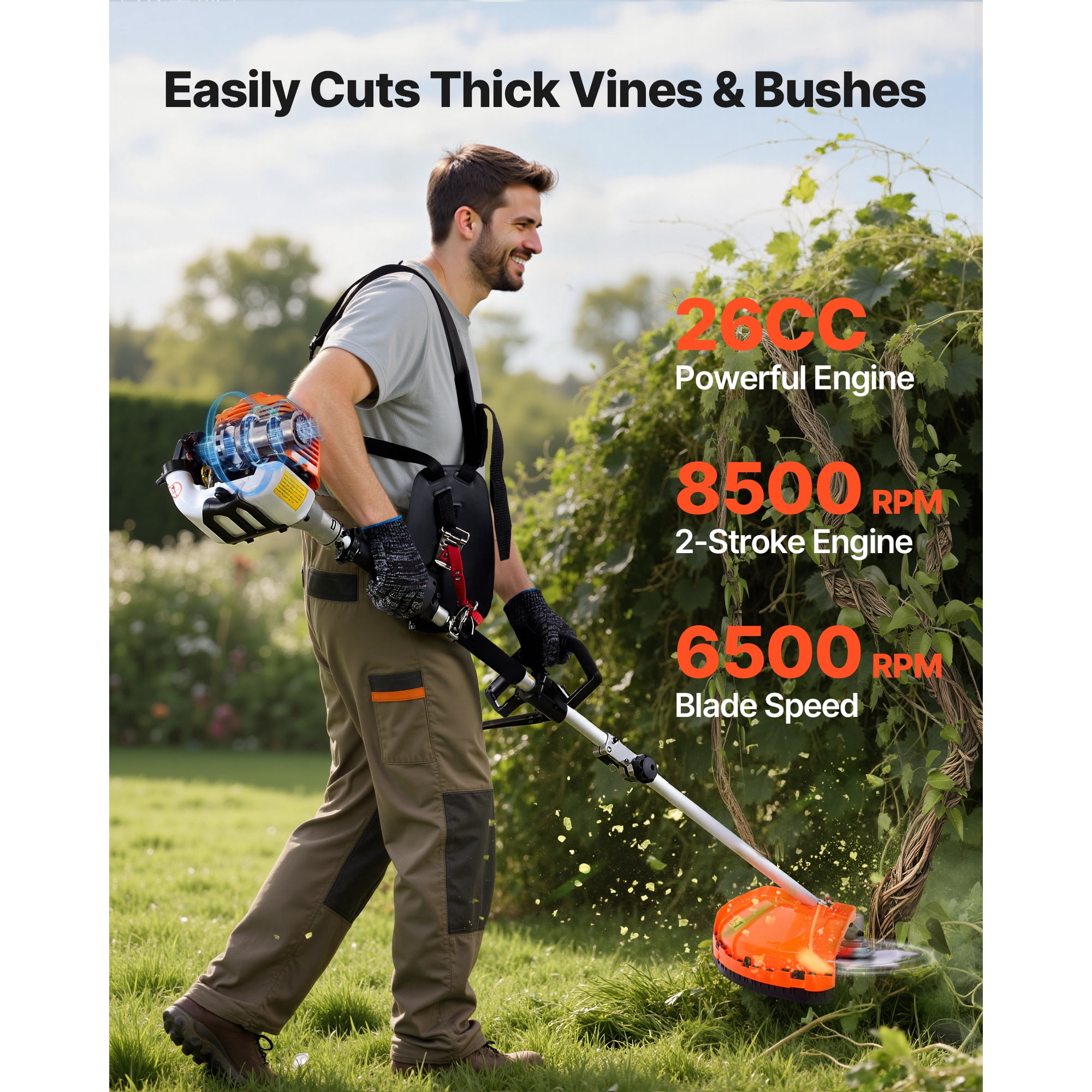 KFFKFF Gas-Powered Hedge Trimmer, 2-Cycle Handheld Tool, 4-in-1 26cc Multi-Function Trimmer with Safety Gear, Includes Hedge Trimmer, String Trimmer, Edger, and Brush Cutter for Shrubs and Bushes