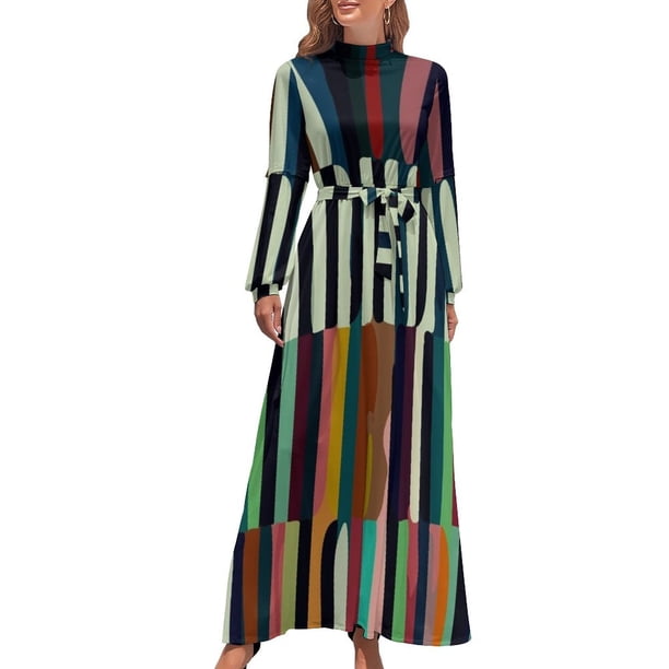 Patrón escandinavo étnico - Vestido largo vertical Vestidos de manga larga Vestidos de verano para mujer 2024 Ropa femenina