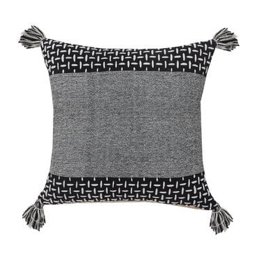 LR Home Interwoven Geometric Tassels Square Throw Pillow, 20", Black / White, Count per Pack 1