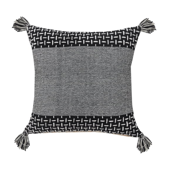 LR Home Interwoven Geometric Tassels Square Throw Pillow, 20", Black / White, Count per Pack 1