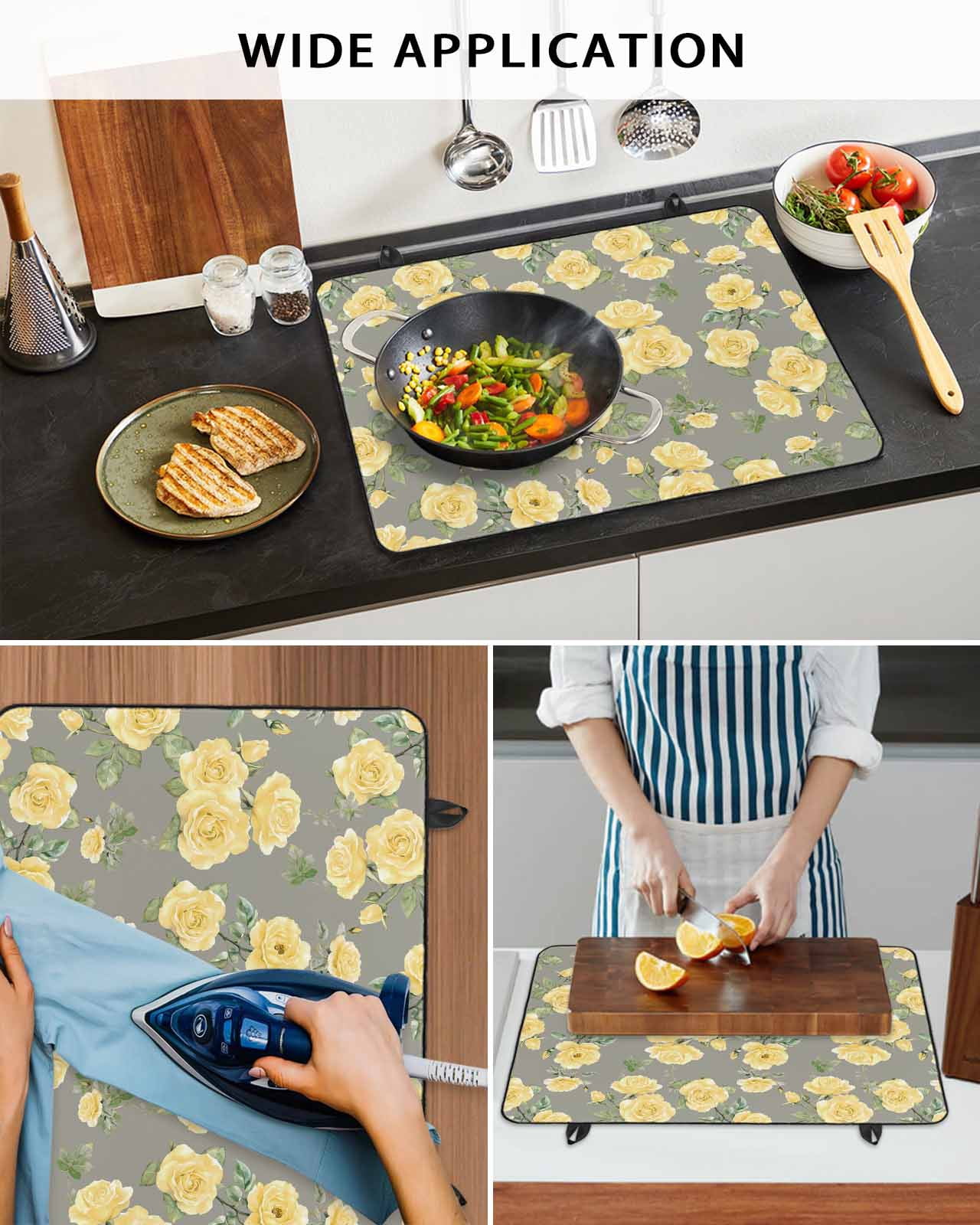 nqOlkjepod Large Induction Cooktop Protector Mat 24"x21", Yellow Floral Stove Top Covers for Electric Stove, Farmhouse Garden Flowers Botanical Stove Burner Cover Mats, Glass Top Stove Cover