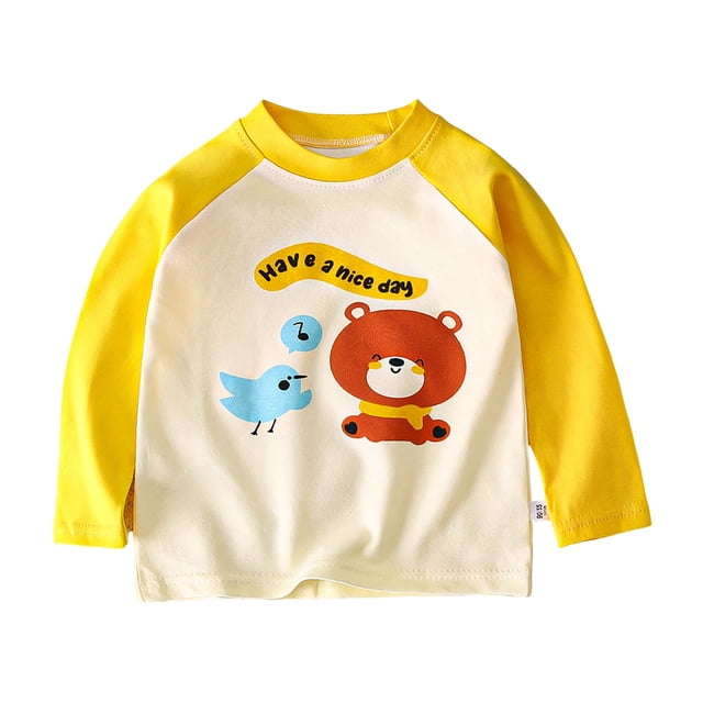 Gubotare T-Shirts pour Garçons Garçons Filles T-Shirts à Manches Longues T-Shirts à Col Rond T-Shirts Doux Automne Printemps Décontracté Taille 5T 6T (Jaune Pâle,5-6 Ans)