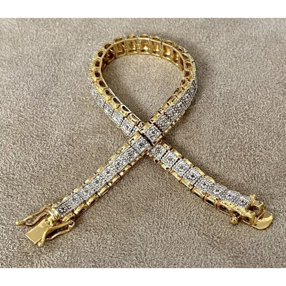 Bracelet Tennis Women's Moissanited Round Cut CT 5 Plated Gold Yellow 14K