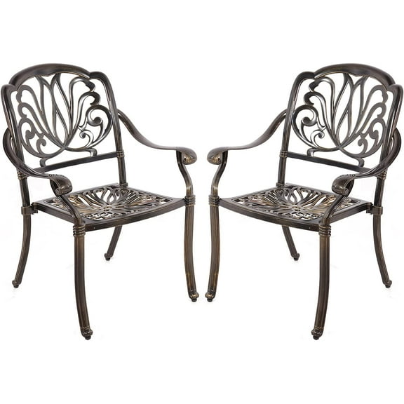 VIVIJASON 2-Piece Outdoor Bistro Dining Chair Set, Patio Cast Aluminum Dining Chairs, Patio Bistro Chair Set for Balcony, Lawn, Garden, Backyard, Antique Bronze