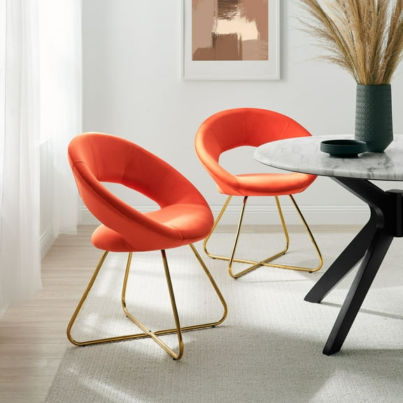 Modway Nouvelle Performance Velvet Dining Chair Set of 2 in Gold Orange