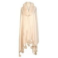 thumbnail image 2 of Xfvqtps Women Long Cape Faux Fur Collar Cloak Tassel Hem with Plush Pompom Open Front Solid Color Thickened Warm Loose Windproof Coldproof Warm Winter Long Coat Beige, 2 of 5