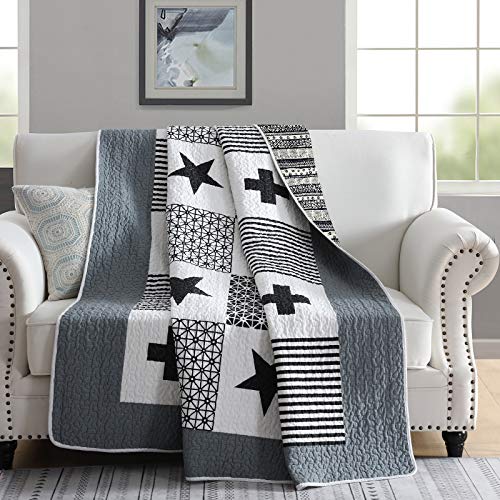 Blue, 150x200cm VIVILINEN Quilted Throw Blanket 100% Cotton Patchwork Bedspread Soft Lightweight Quilt for Couch Sofa Bed Throw Single Blue, 150x200cm VIVILINEN Quilted Throw Blanket 100% Cotton Patchwork Bedspread Soft Lightweight Quilt for Couch Sofa Bed Throw Single