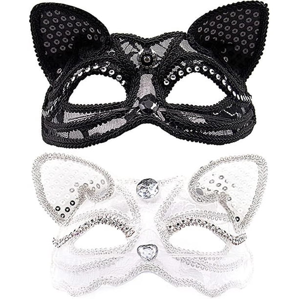 Máscara de mascarada de gato Taian Máscara de gato sexy de lujo con decoración de perlas Máscara de media cara de estilo veneciano Máscara de disfraz femenino en blanco y negro ShuxiuWang 8390606120571