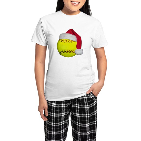 CafePress - Softball Santa Women's Light Pajamas - Women's Short Sleeve Print T-Shirt and Pants Light Cotton Pajama Set