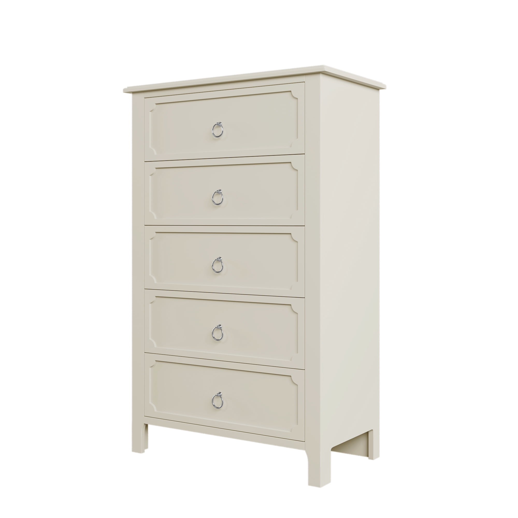 Resenkos Wooden 5 Drawers Chest with Silver Metal Handles for Bedroom Milky White Resenkos Wooden 5 Drawers Chest with Silver Metal Handles for Bedroom Milky White