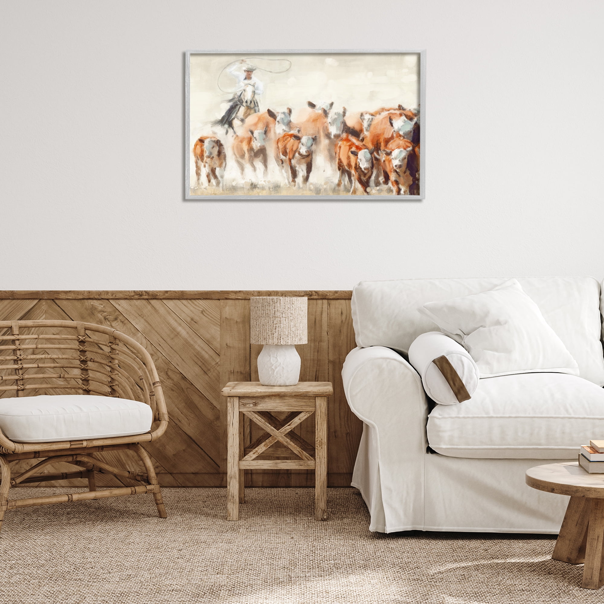 Stupell Industries Equestrian Round Up Animals & Insects Painting Gray Framed Art Print Wall Art, 30 x 20