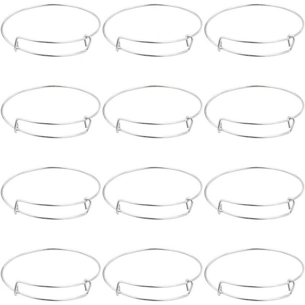 12 pulseras expandibles de plata, de acero inoxidable, con alambre expandible, ajustables, de plata mate, de metal blanco, apilables.