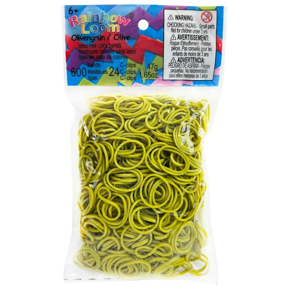 Bandas elásticas Rainbow Loom de color verde oliva macizo con 6 bandas