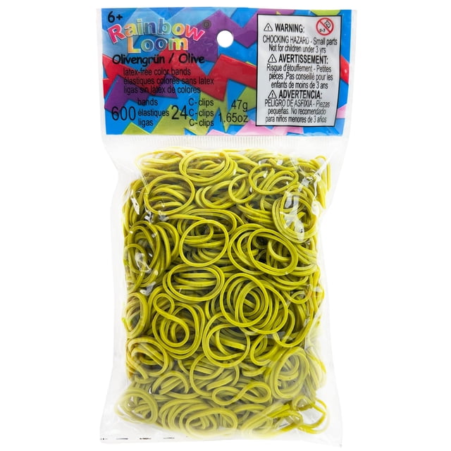 Bandas elásticas Rainbow Loom de color verde oliva macizo con 6 bandas